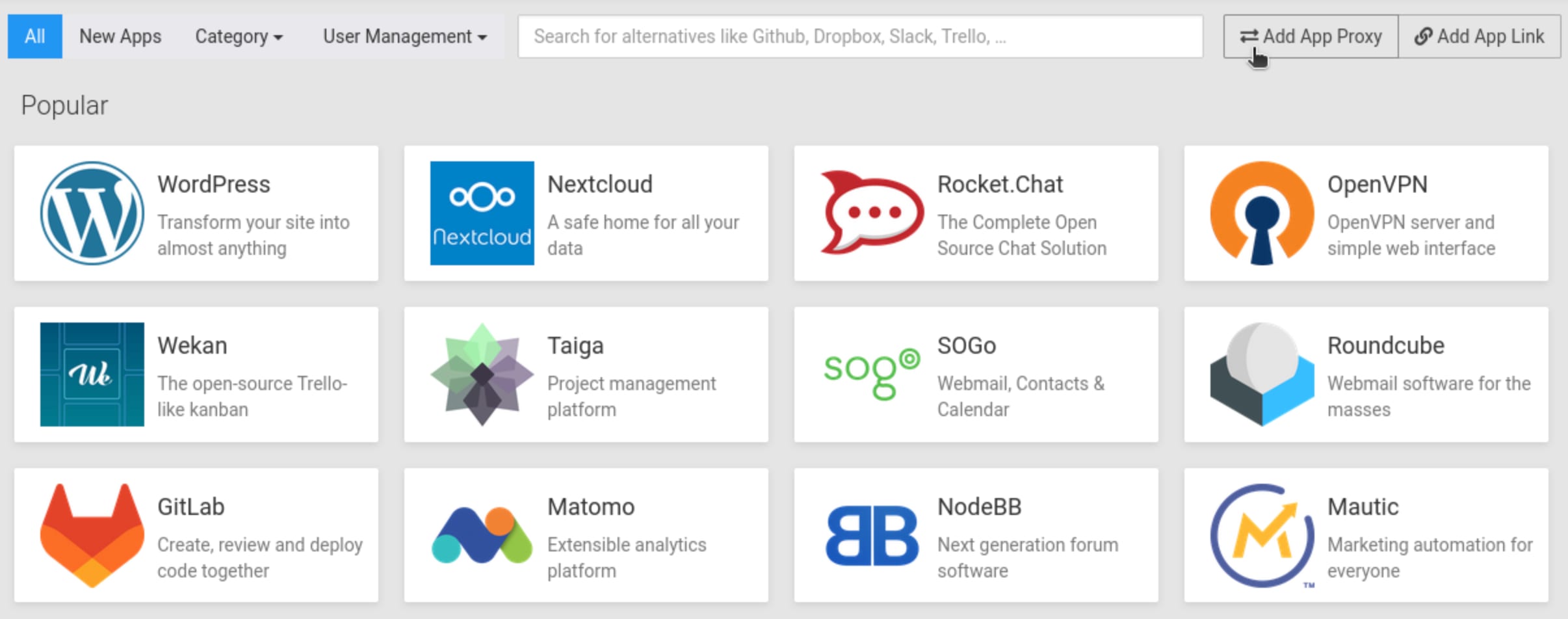 The apps store in Cloudron