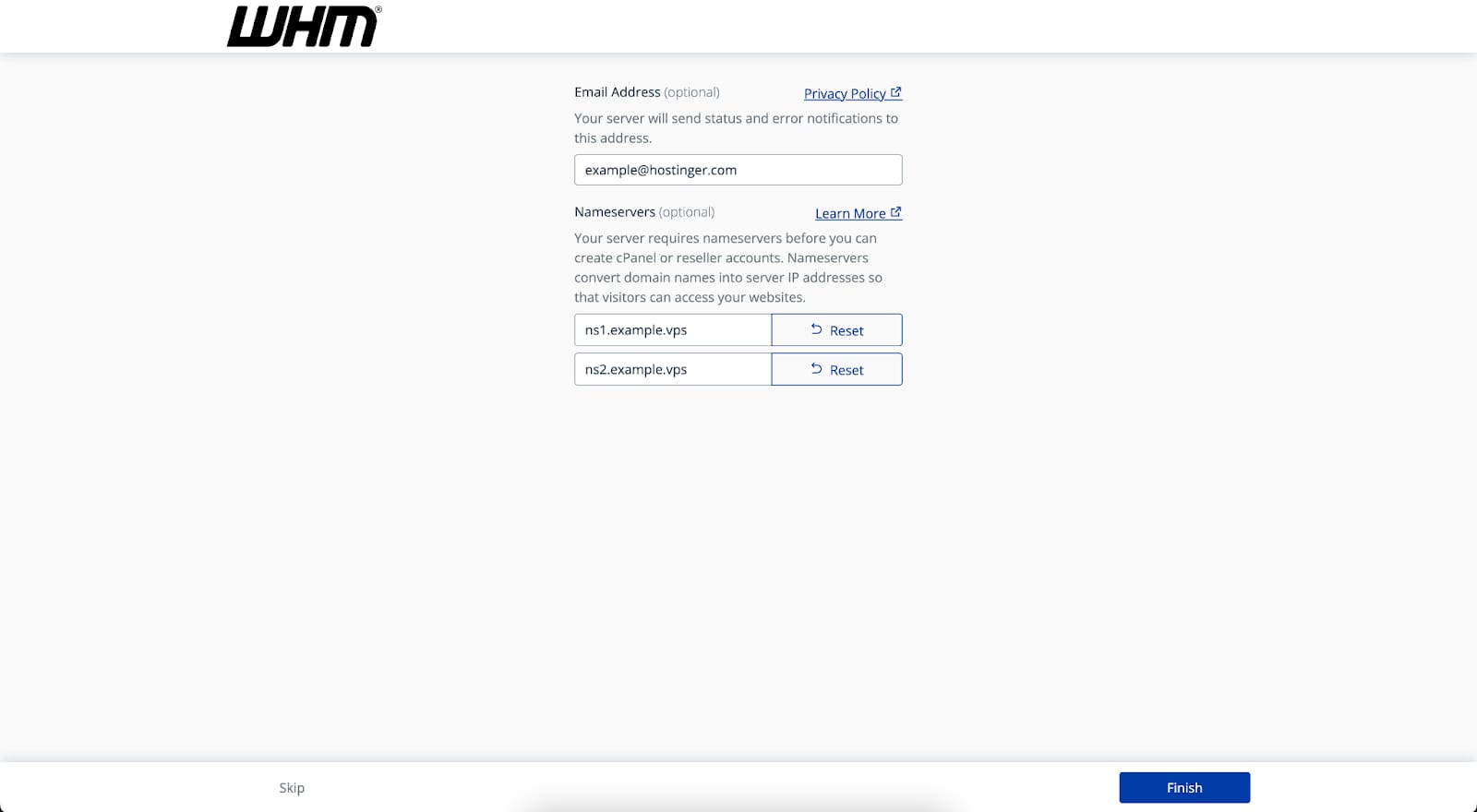 How to Use the cPanel & WHM VPS Template WHM onboarding page