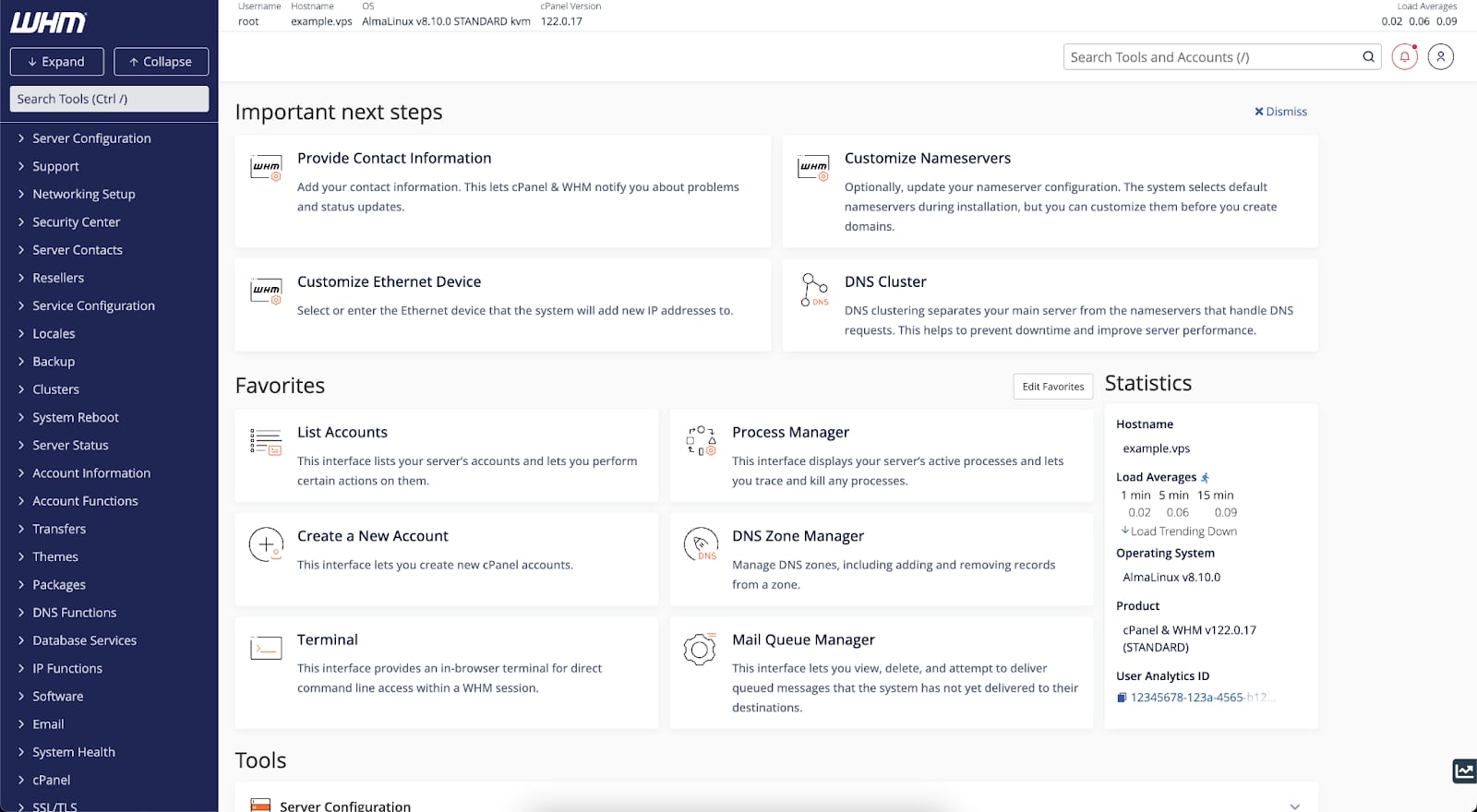 How to Use the cPanel & WHM VPS Template WHM dashboard