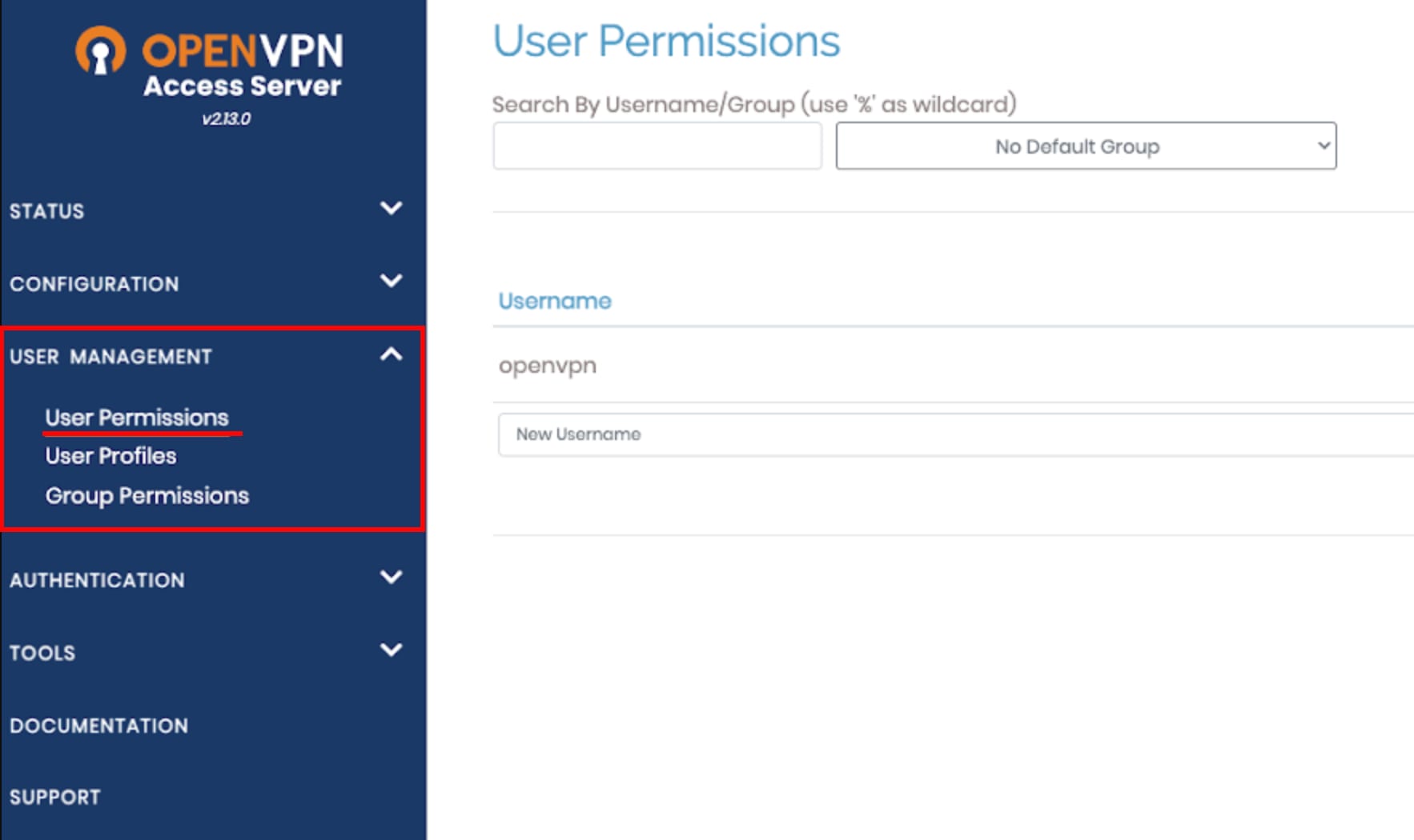How to Use the OpenVPN VPS Template The User Permissions dashboard at OpenVPN