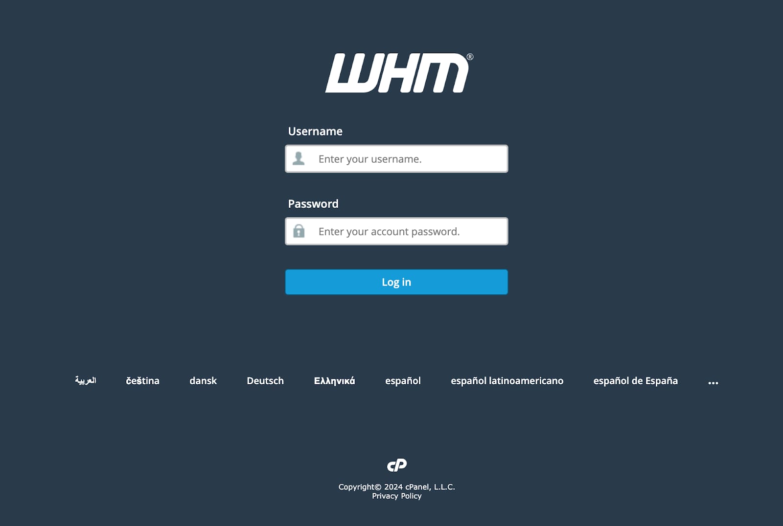 How to Use the cPanel & WHM VPS Template WHM login screen