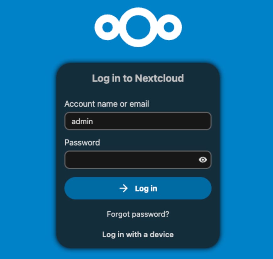 Nextcloud login panel