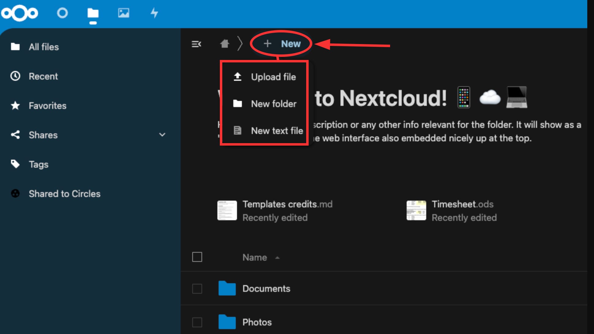 Uploading files at Nextcloud