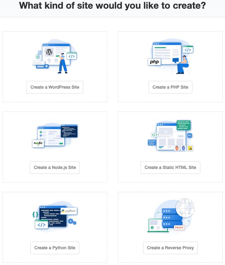 How to Use the CloudPanel VPS Template Selecting the website type while adding a website in CloudPanel