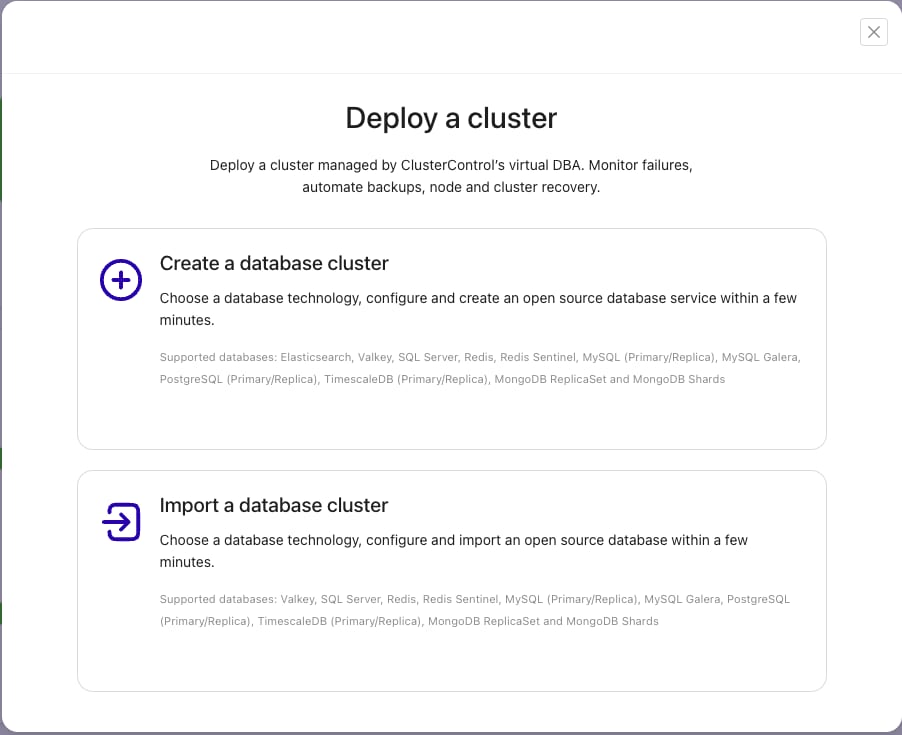 ClusterControl database cluster deploy