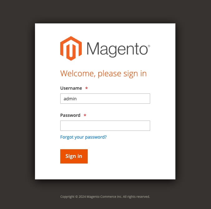 How to Use the Magento 2 VPS Template The Magento 2 admin login panel