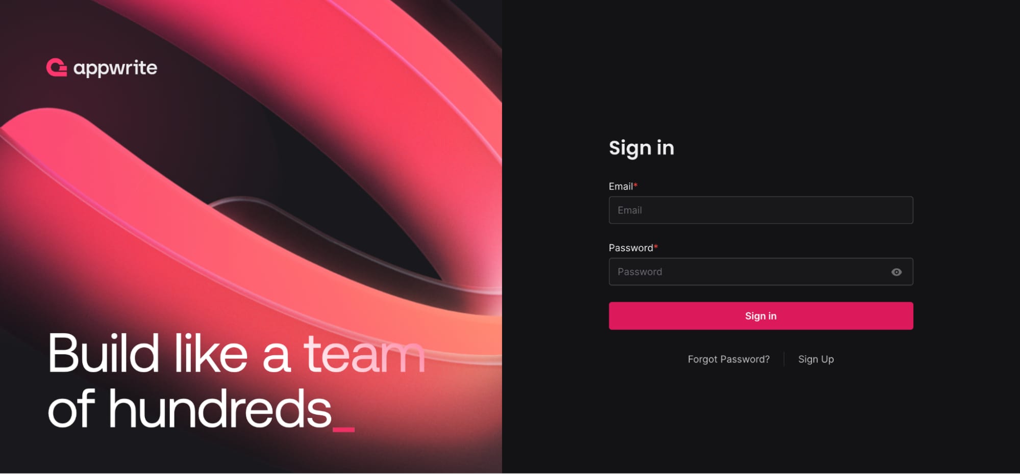 The Appwrite sign in page showing the button to sign up.