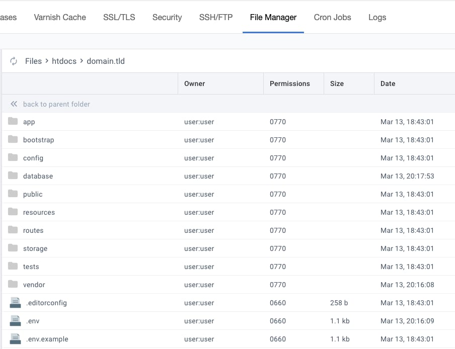 How to Use the Laravel VPS Template Exploring Laravel's structure in the file manager